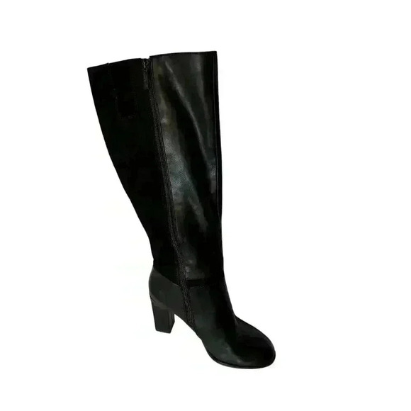 Nine West Black High Heeled Leather Suede Tall Boots 8.5 Dress Booties Classy - Picture 7 of 12